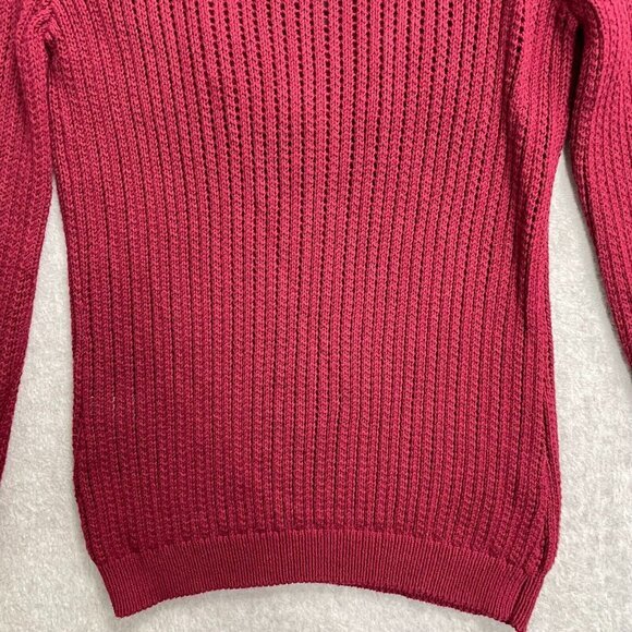 Minnie Rose Sweater Womens Medium Red Open Knit Ruffles Long Sleeve Cotton - Picture 10 of 12
